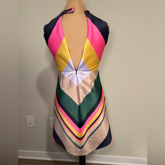 Colorblock Chevron A-Line Dress in Pink, Yellow & Green - Picture 3 of 7